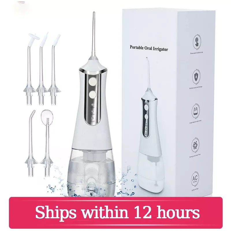 

White 5 Modes Dental Irrigator USB Rechargeable Water Flosser Jet Portable 350ml Water Pick Teeth Whitening Cleaner Tools