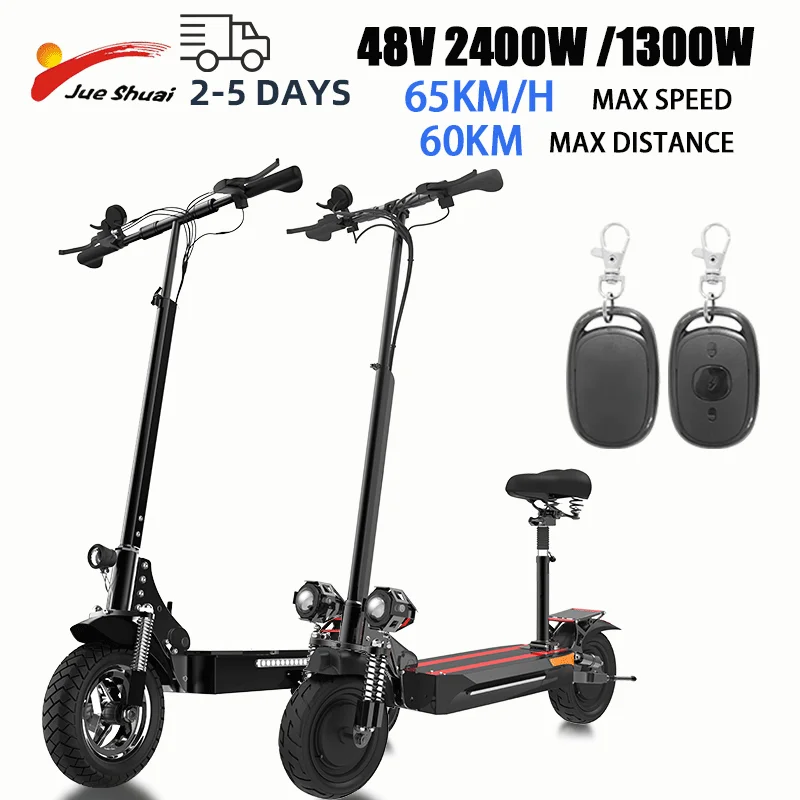 

US EU STOCK Electric Scooter 2400W 10" Pneumatic Tires Foldable E-scooter Adult with Disc Brake &Remote Key 48V 10-20AH Battery