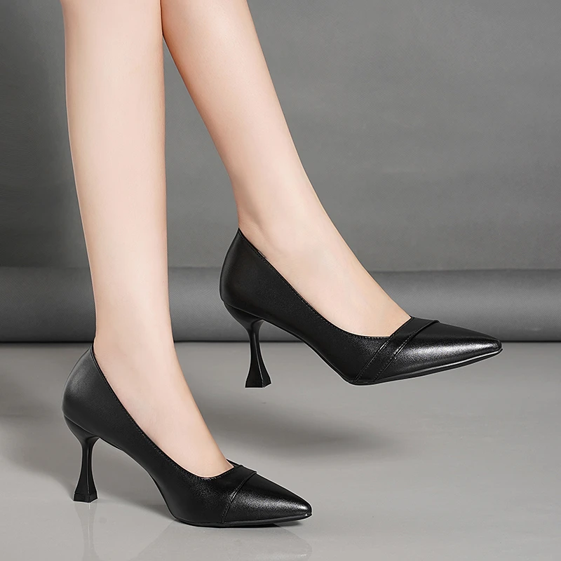 

French Best High-heeled Women Shoe Spring New Pointed Toe Slender Midheel OL Temperament Formal Dress Single Shoes Banquet Shoes