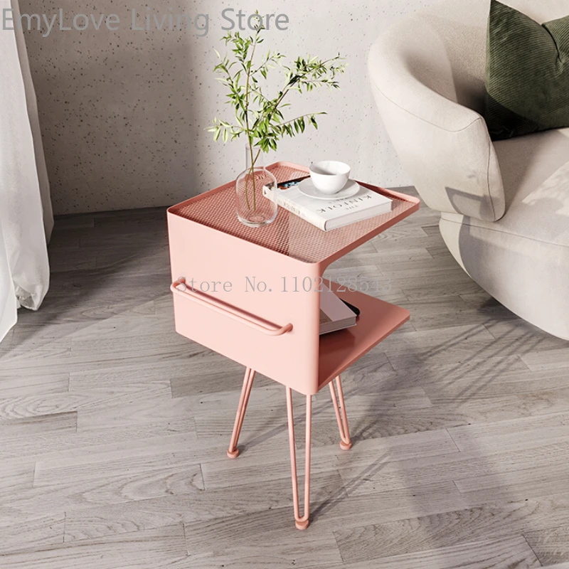 

Macaron Pink Sofa Side Table Creative Simple Modern Mini Coffee Table Art Removable Nordic Iron Corner Table журнальный столик