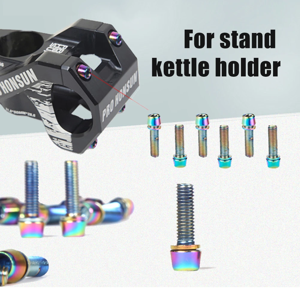 

6pcs TANKE M5 * 18 15mm Bolt Screw with gasket For MTB Road Bicycle Stem and bottle rack Rainbow