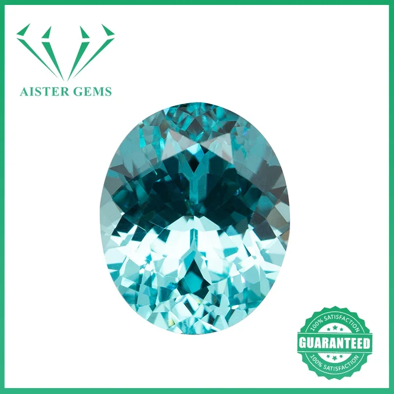 Овальной огранки выращенный в лаборатории драгоценный камень Параиба неоновый