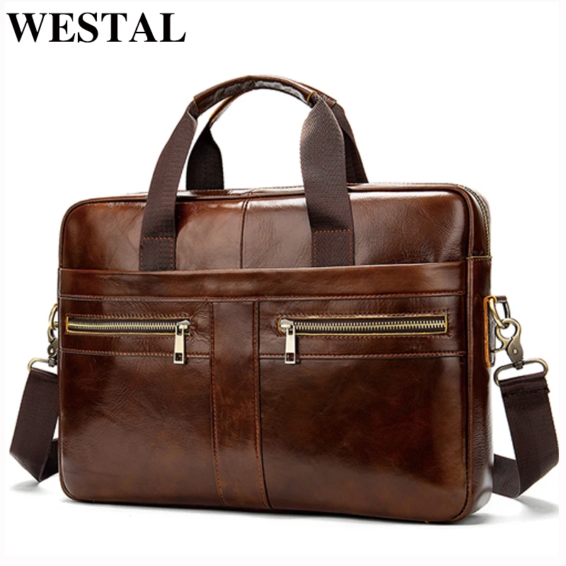 Business Work Men Shoulder Office Genuine Leather Hand Bag Vintage Laptop Handbag For Document A4 Briefcase Male Tote Bolsas Hit