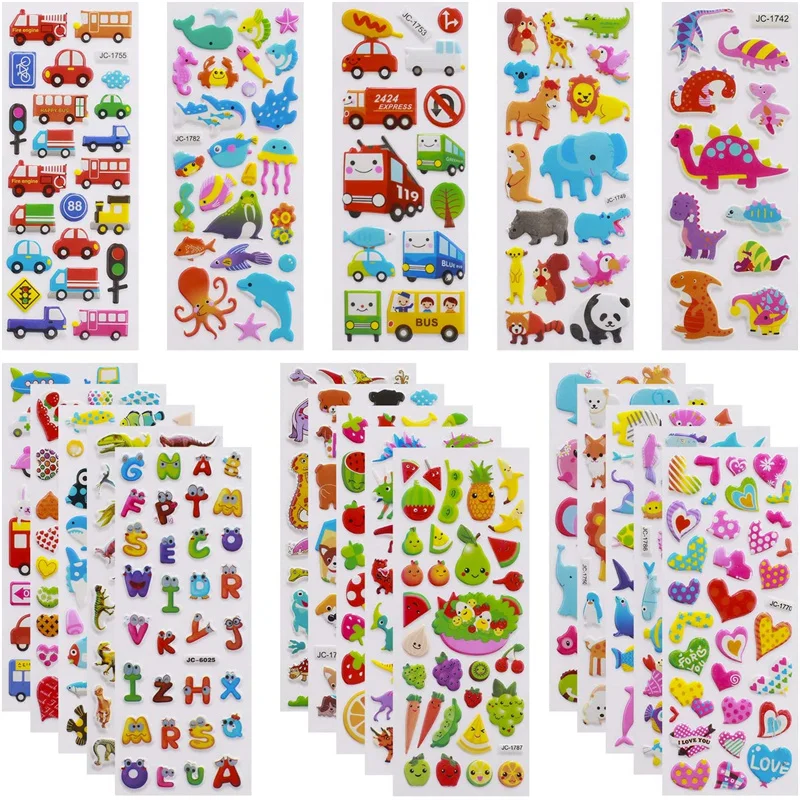 

8 Sheets/lot Cartoon Stickers 3D Cartoons butterfly Princess Random Puffy Sticker Gifts For Girls Boys scrapbook Party Stickers