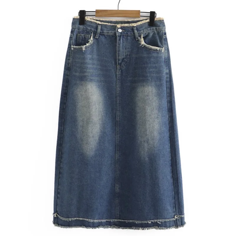 

Женская юбка-трапеция с завышенной талией, джинсовая юбка средней длины с дырками и бахромой, юбка в стиле ретро, весна 2023