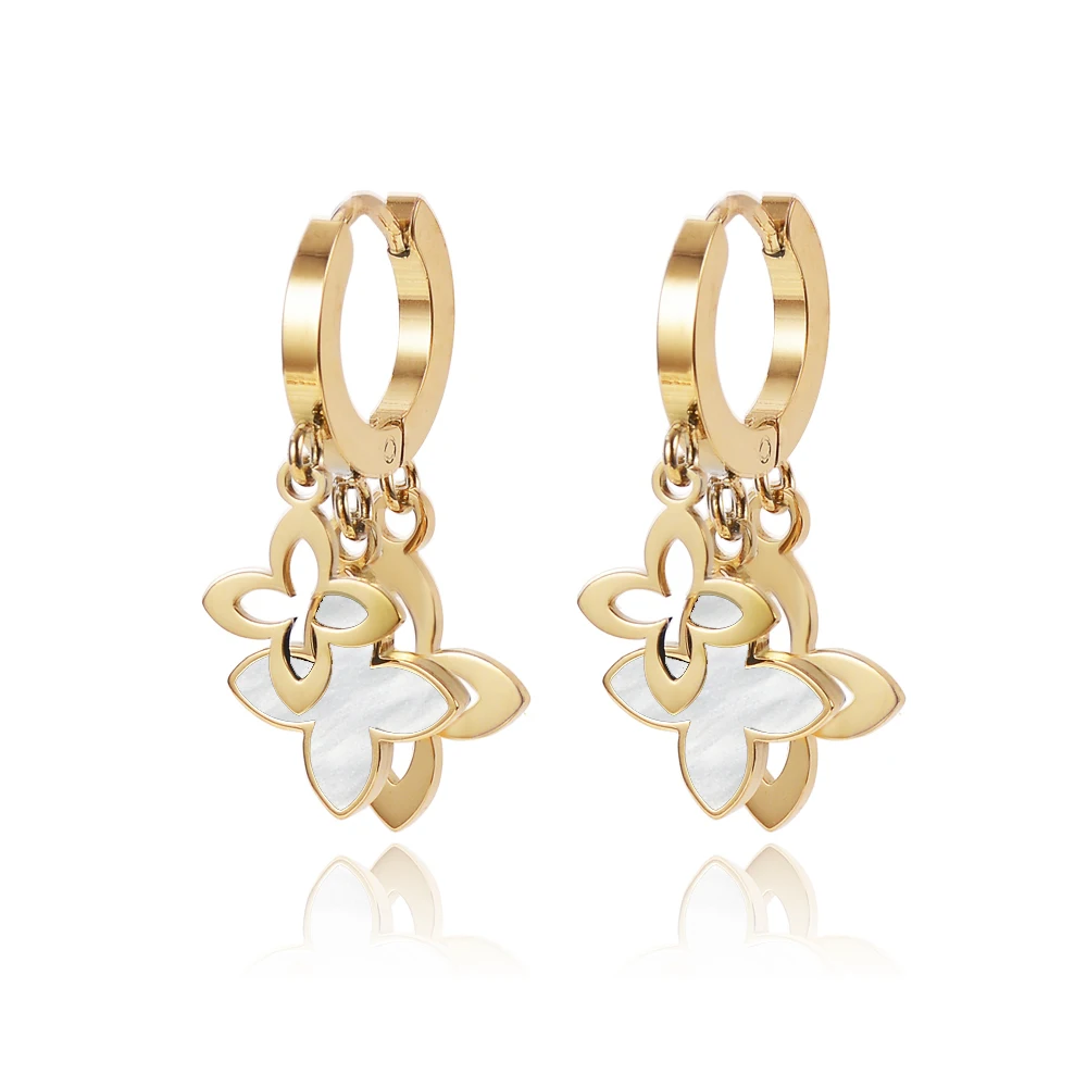 Корейские модные серьги с четырьмя листьями травы для женщин 2023 популярные