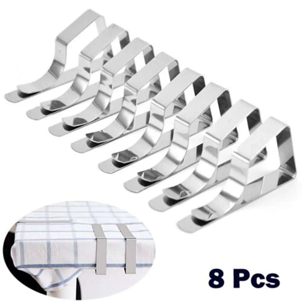 

8pcs Stainless Steel Table Cloth Clamp Anti-Slip Clip Securing Holder Wedding Camping Picnic Tablecloth Cover For Home Fix Clips