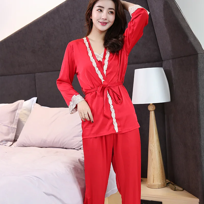 Пижама для женщин из искусственного шелка кружевные подтяжки кружевная Женская