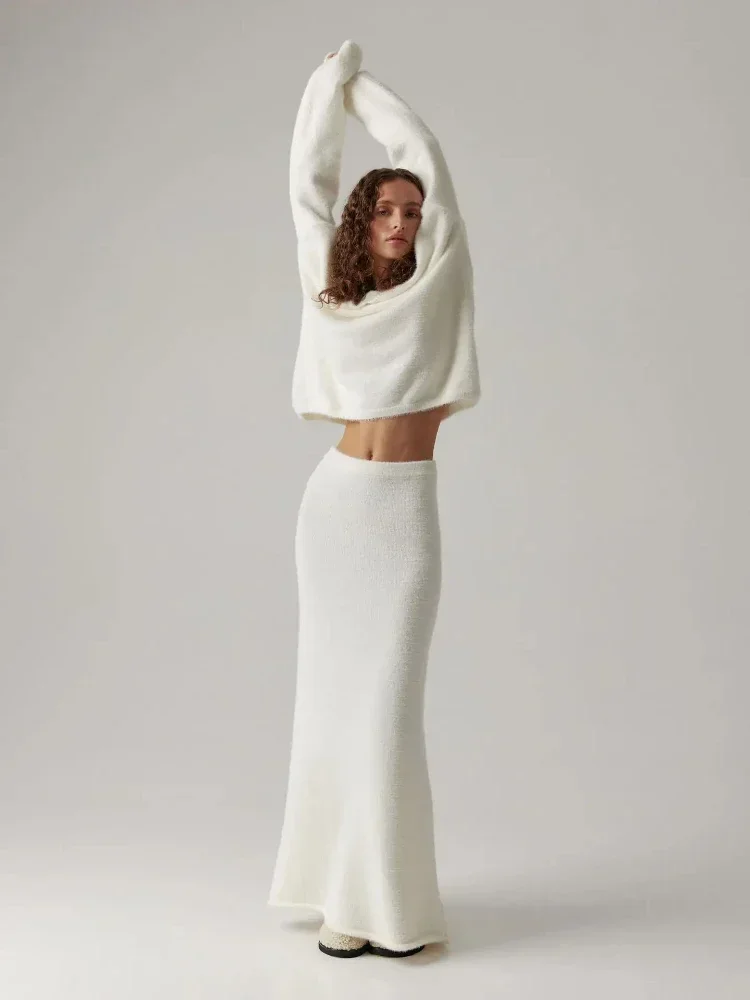 Ueteey осенне-зимний вязаный костюм с юбкой женский простой свободный свитер из