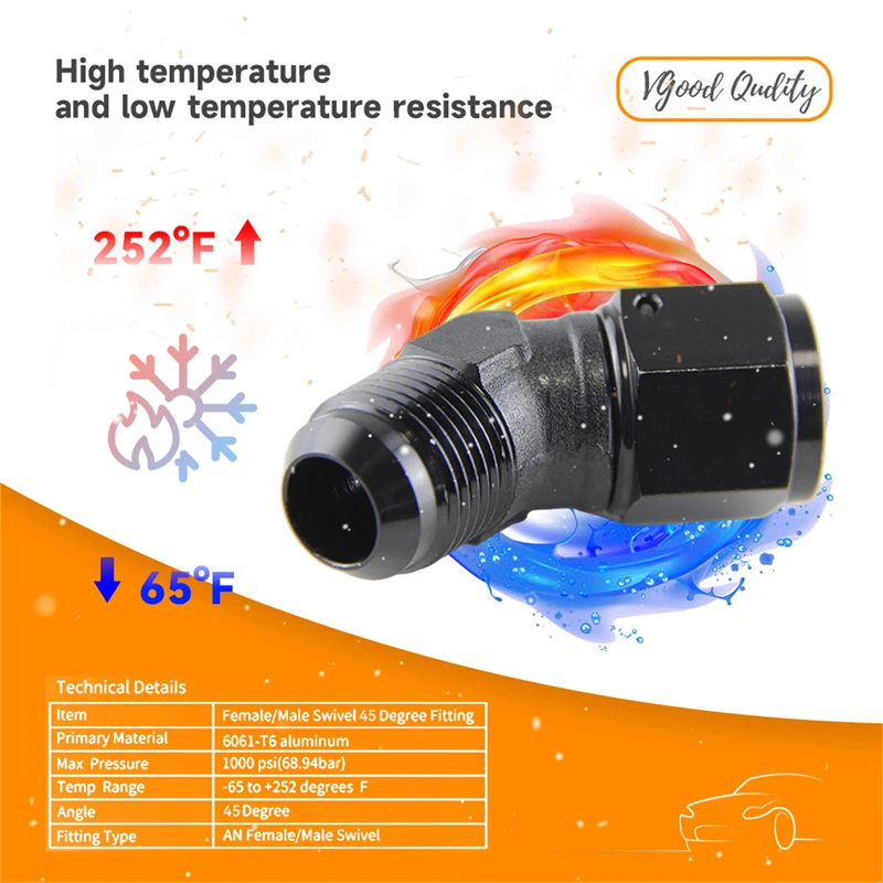 ity 2 szt. AN10 żeńskie do 10AN męskie 45-stopniowe złącze obrotowe węża Adapter czarny