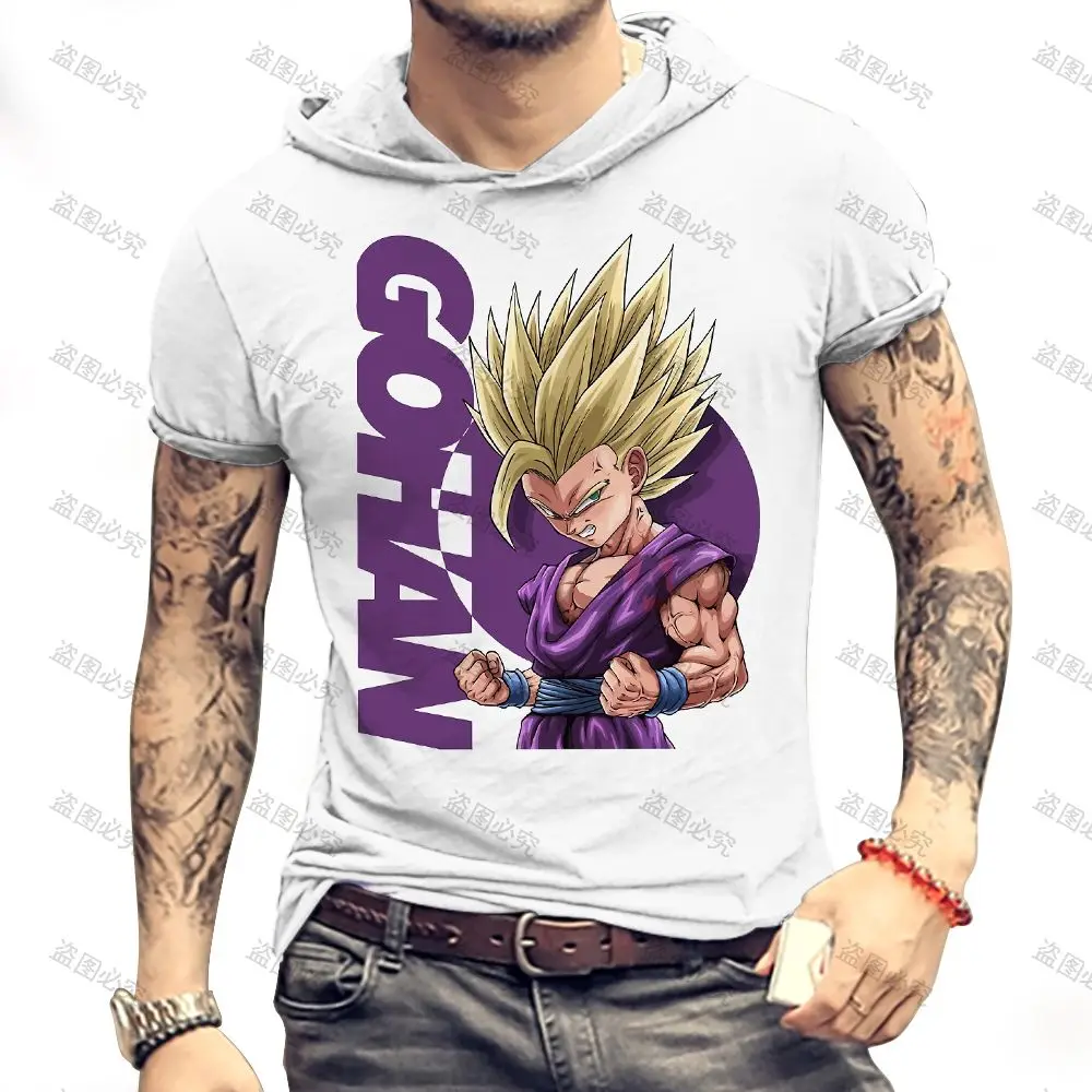 

T Shirt for Men Trapstars Men's Hooded T-shirt Super Saiya Dragon Ball T-shirts Tops Anime Y2k New Goku Oversized Z Fashion