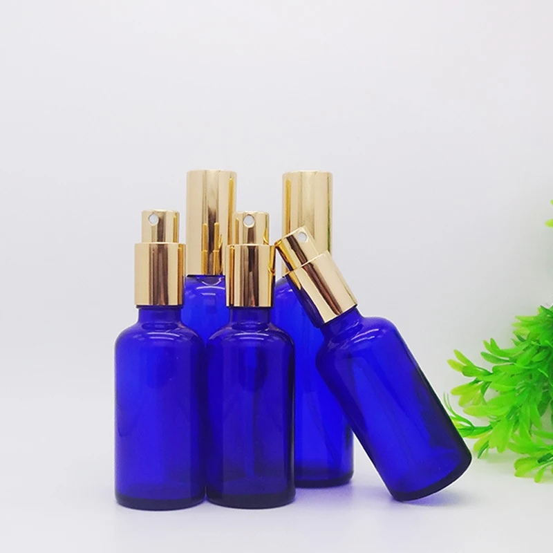 

10ml-100ml Blue Glass Perfume Spray Bottle Alcohol Sanitizer Atomizer Dispenser Liquid Refillable Bottles Travel Vacuum Gold Top