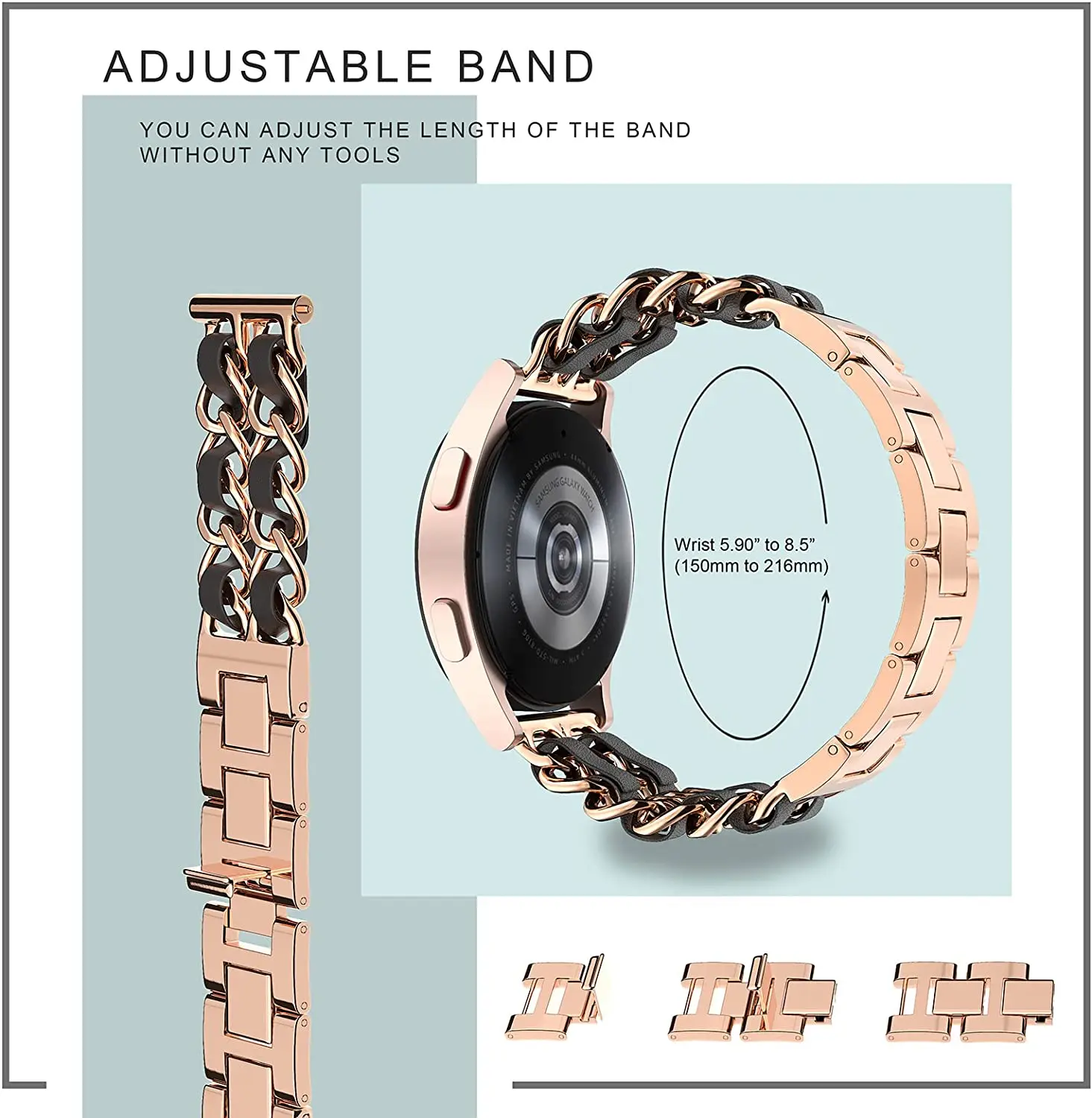 20mm 22mm Band for Samsung Galaxy Watch 4/classic/5/S3/active 2 Leather+Metal Link bracelet correa Galaxy watch 5 Pro 45mm Strap