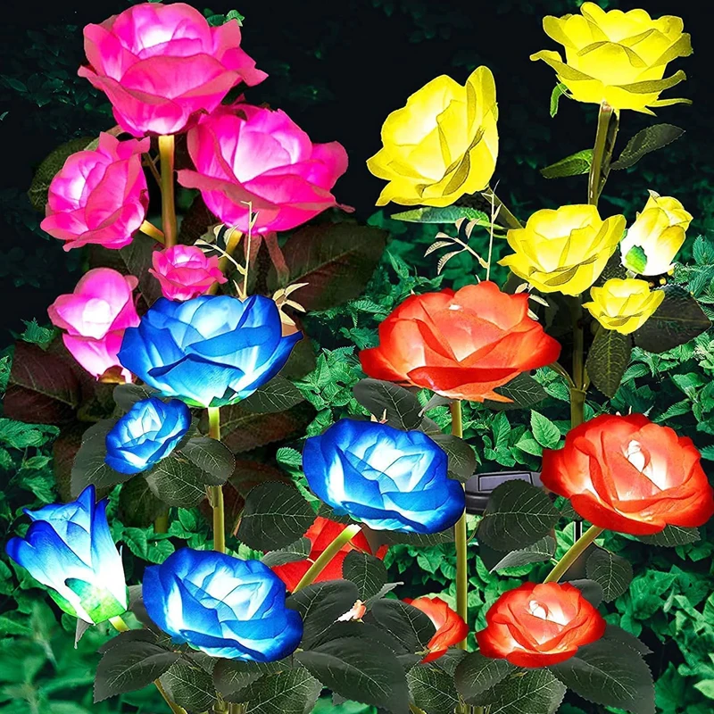 

Landscape Garden Flower Flower Decorative Simulation Solar Lawn Waterproof Villa Fence Outdoor Light Rose Lamp Light Home