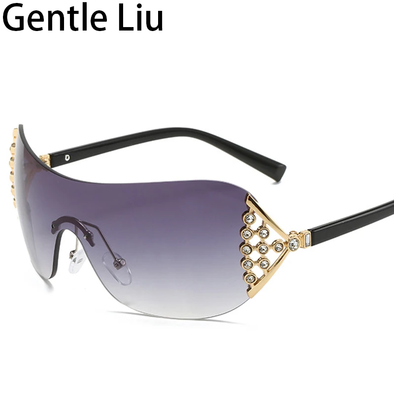 

Y2K Sports Punk Rimless Sunglasses Women 2023 Luxury Brand Frameless Steampunk Sun Glasses for Ladies One-Pieces Eyewear Shades