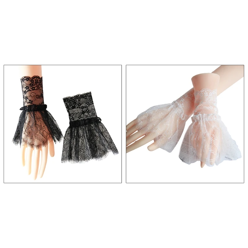 

Victorian Lace and Cuffs Set with Short Tassels Costume Lace Collar Fake Sleeve Clothing Accessories for Cosplay Parties T8NB