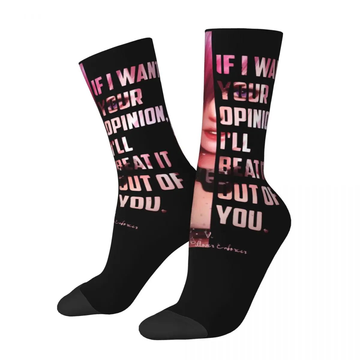 

Hip Hop Vintage Cool VI The Piltover Enforcer Men's Socks Unisex Arcane League of Legends LOL Anime Seamless Printed Crew Sock