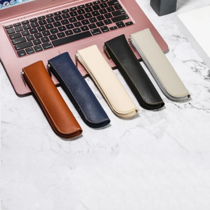 

Simple Pen Sleeve PU Leather Mini Small Pen Bag Zipper Pencil Pouch Stationery Fountain Pen Holder Case Student School Supplies