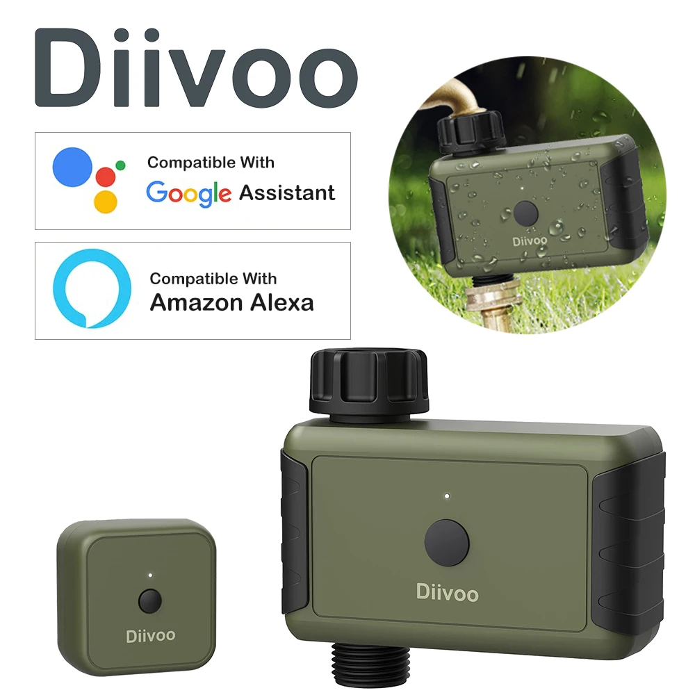 Diivoo Wifi Watering Timer with Rain Delay, Smart Cyclical Irrigation System for Garden Lawn Watering,Support Alexa