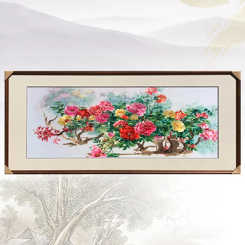 

Suzhou embroidery hand-embroidered dream peony mural villa living room study porch bedroom decoration painting gift painting SP3