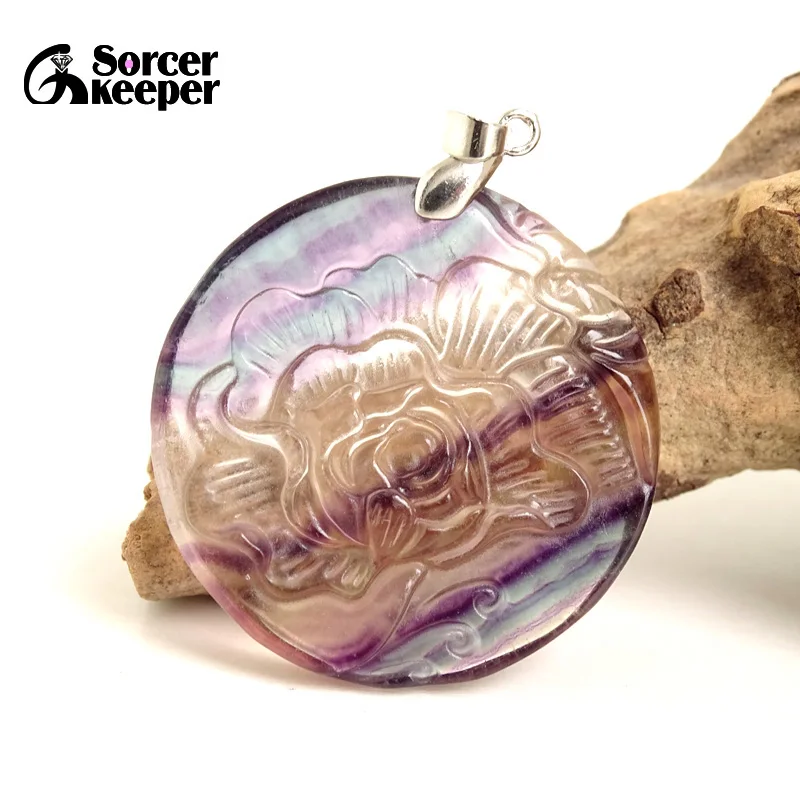 

Натуральная красочная флюоритовая, Хрустальная подвеска в виде цветка ручной работы DIY для мужчин и женщин, украшение в виде сердца, подарок...