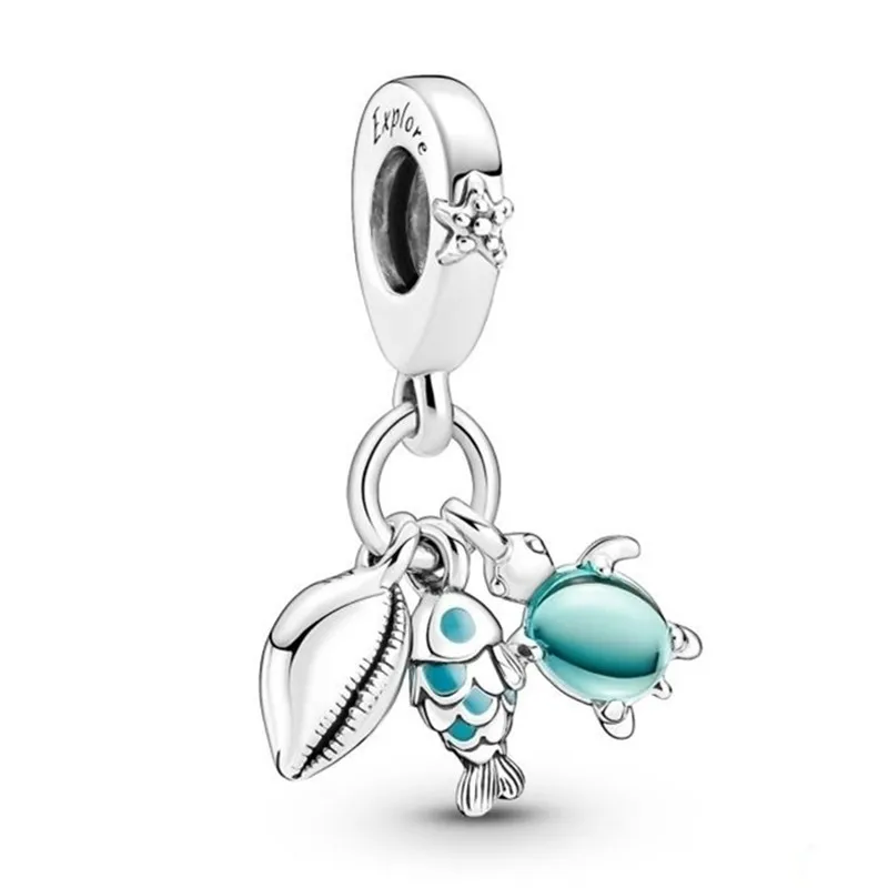 

Authentic 925 Sterling Silver Moments Fish, Sea Turtle & Conch Triple Dangle Charm Bead Fit Pandora Bracelet & Necklace Jewelry