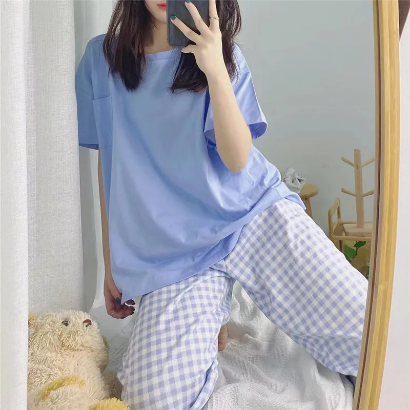 Women's Pajamas Sets Summer Fashion Short Sleeve Trousers Two Piece Set Pyjamas Korean Style Clothing Homewear Sleepwea