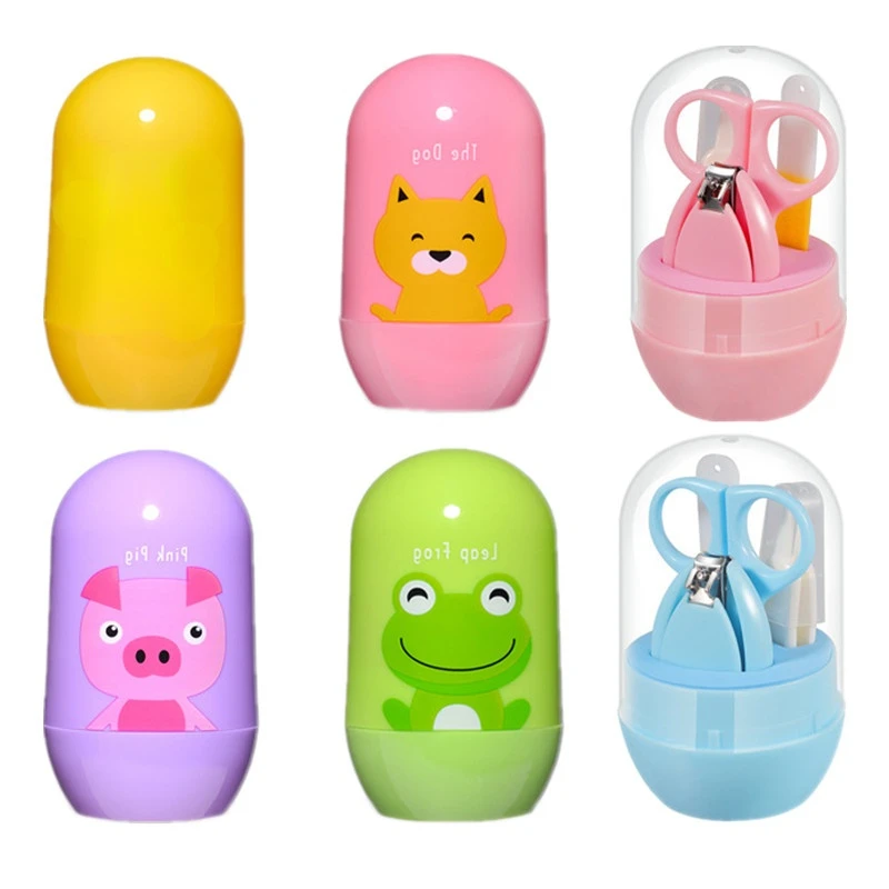 

4pcs/set Random Baby Nail Care Kit Nail Clip Nail File Tweezer Infant Kids Finger Trimmer Scissors Portable Cartoon Storage Box