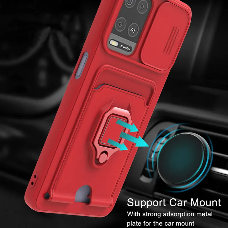 

For Realme C21 C20 C11 2021 Card Slot Magnetic Case For Oppo A94 A74 A55 A54 4G A16 A16S A15 Multifunction Holder Armor Cover