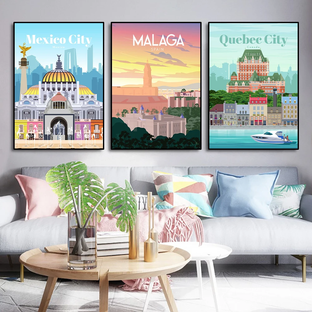 Постеры в минималистическом стиле с изображением города Чикаго Лондона