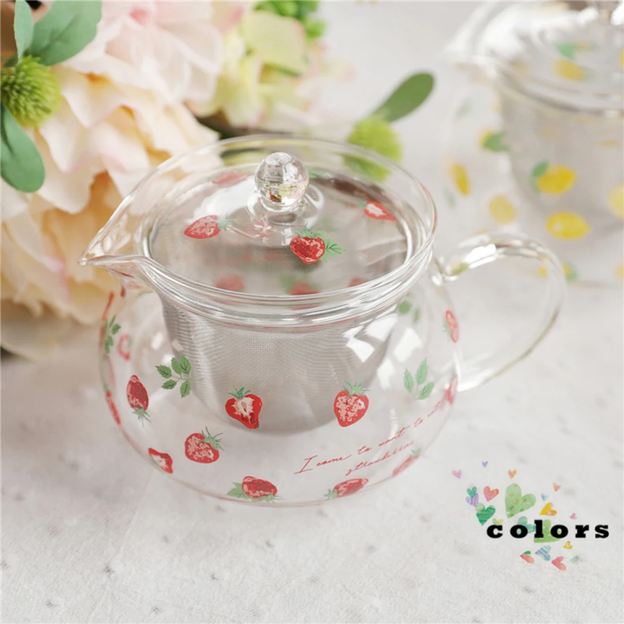 Japanese Style Filter Tea Pot Cover High Quality Heat Resistant Glass Strawberry Teapot Cute Bouilloire Kitchen Supplies EF50TP