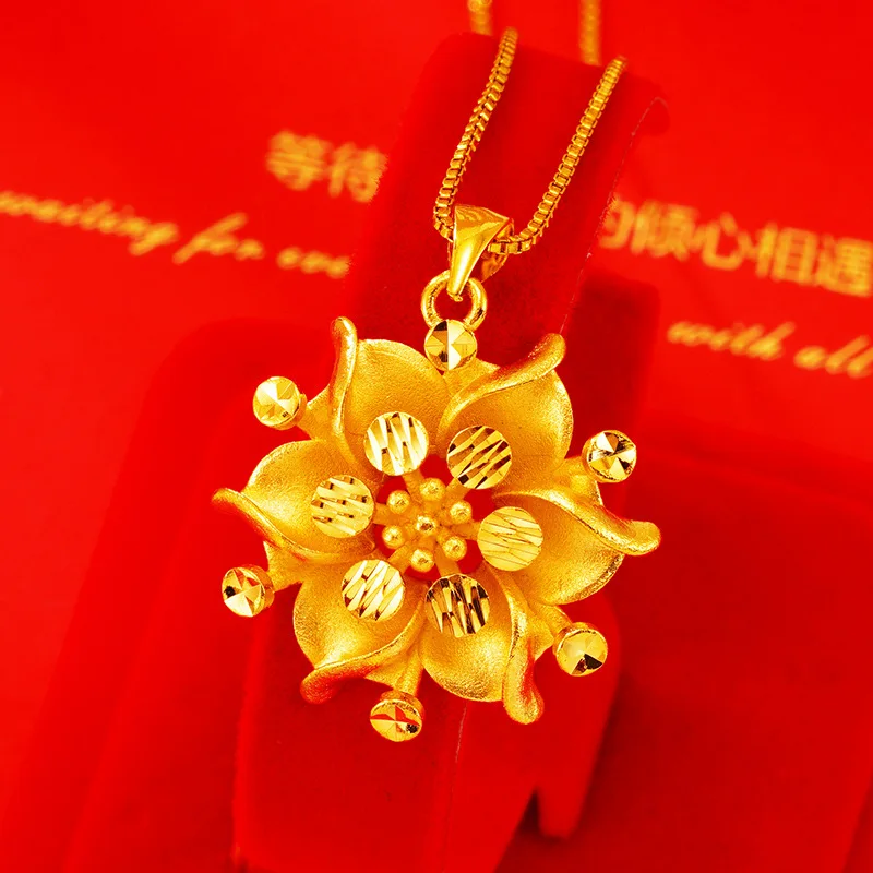 

24k Original Gold Fashion Flower Pendant Necklace for Women Boutique Bauhinia Necklaces Chain Jewelry Wedding Accessories Gift