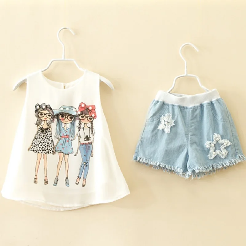 2020 summer brand suit for children girls fashion baby chiffon vest shorts set girl clothes toddler 3 8 10 years kids clothing