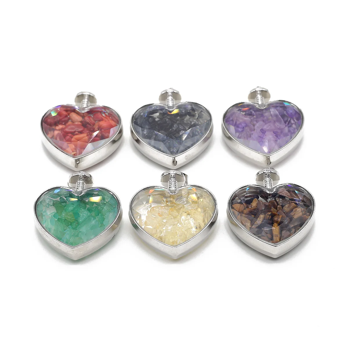 

1PC Heart Wishing Bottle Natural Stone Gravel Pendant Rose Quartz Agate Healing Crystal Charms for Jewelry Making DIY Necklaces