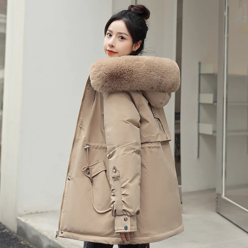 Fur Collar Parka Padded Winter Jacket for Women 2022 Mid-length Warm Long Down Coats Woman Thermal Down Jackets Doudoune Femme