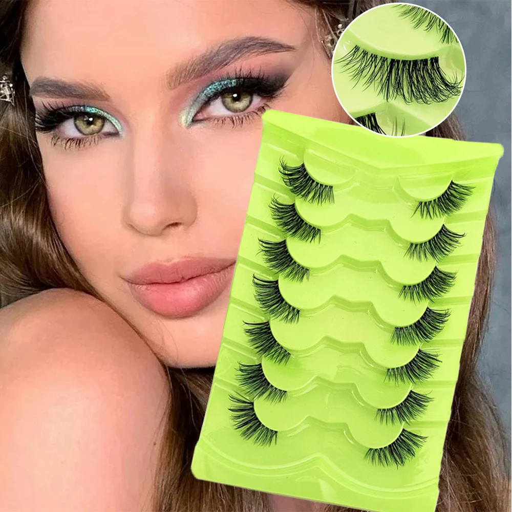 

7 Pairs Half Cat Eye Lashes Soft Natural Eyelashes 3D End Eye Elongated Eyelashes Clear Band Eyelash Extension Manga Lashes