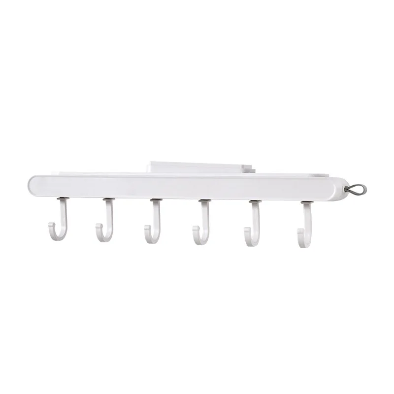 Kitchen Free Punch Pull-out 6 Hooks Under The Cabinet Kitchenware Storage Rack Retractable Sticky Hook Essentials |