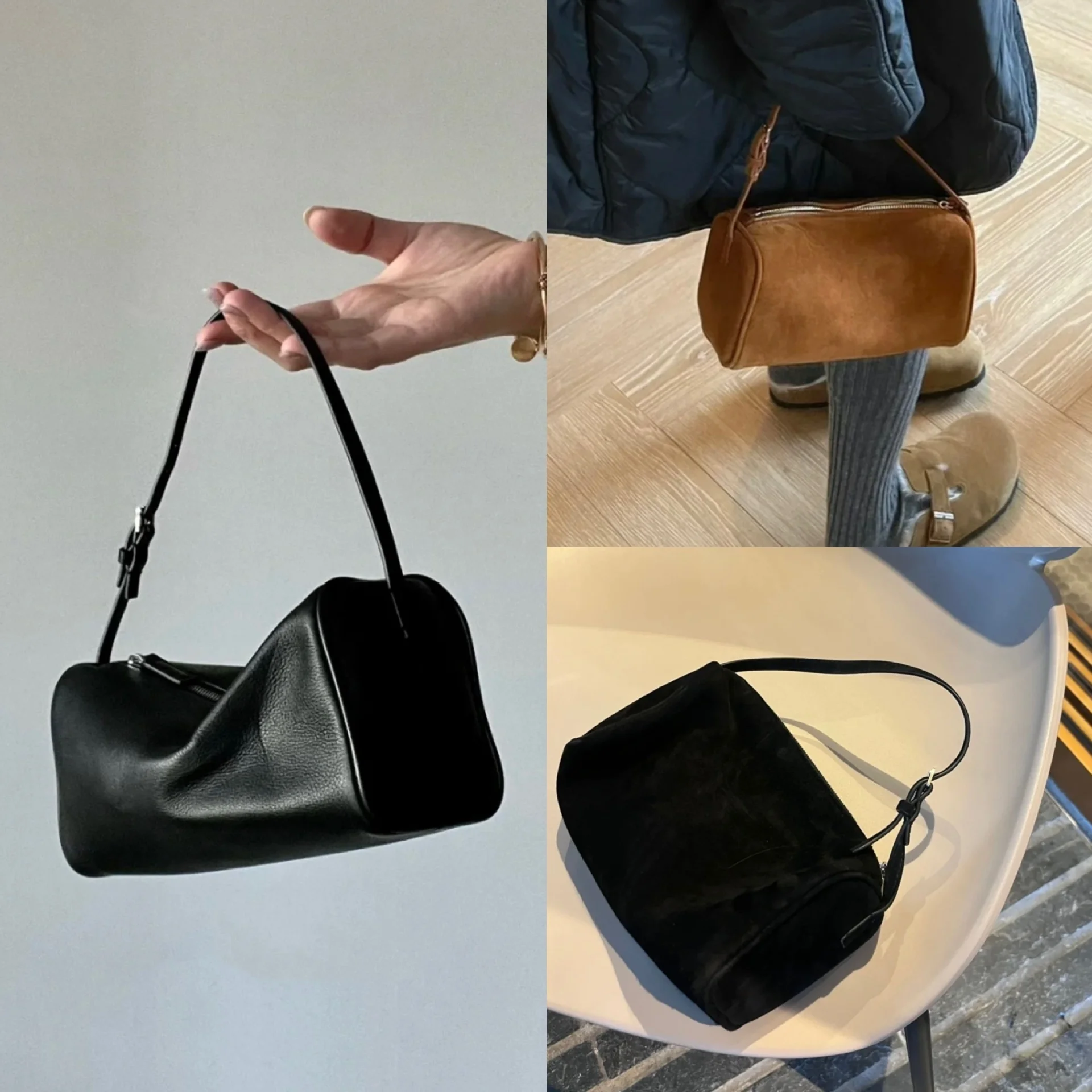 

Leather Handbag Pencil Bag The Suede Penholder Bag Row Reverse Suede Leather Underarm Bag 90s Bag Mini Square Bag