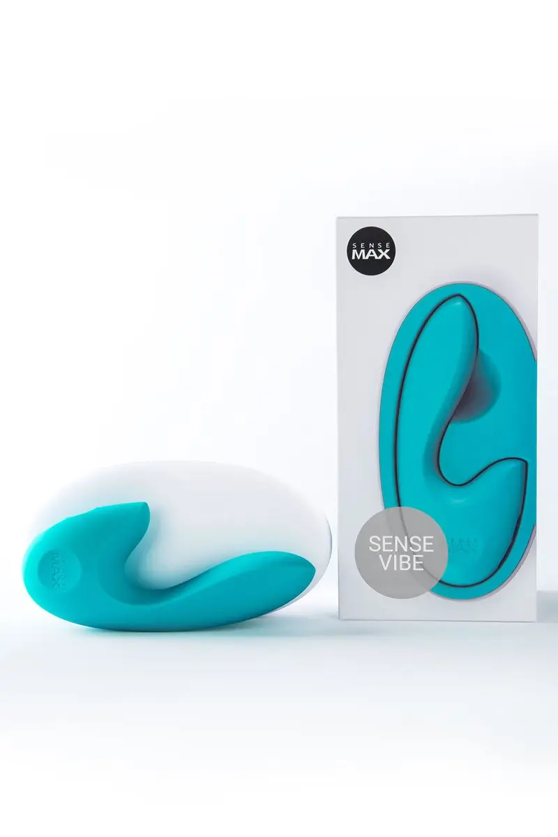 Бирюзовый вибратор Sense Max с клиторальным стимулятором - 16 см. |
