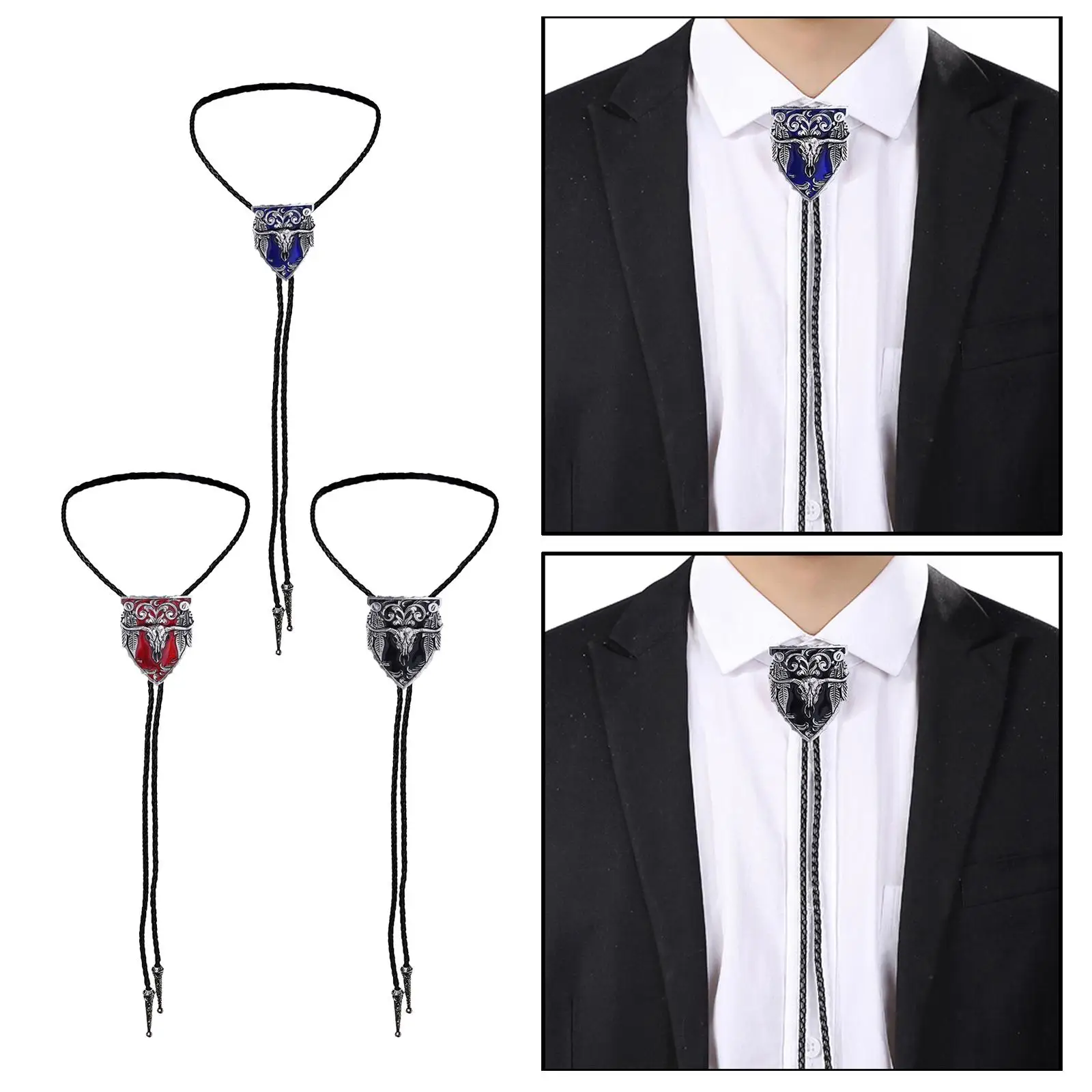 

Western Black Bolo Tie for Men and Women, Leather Bolo Tie String