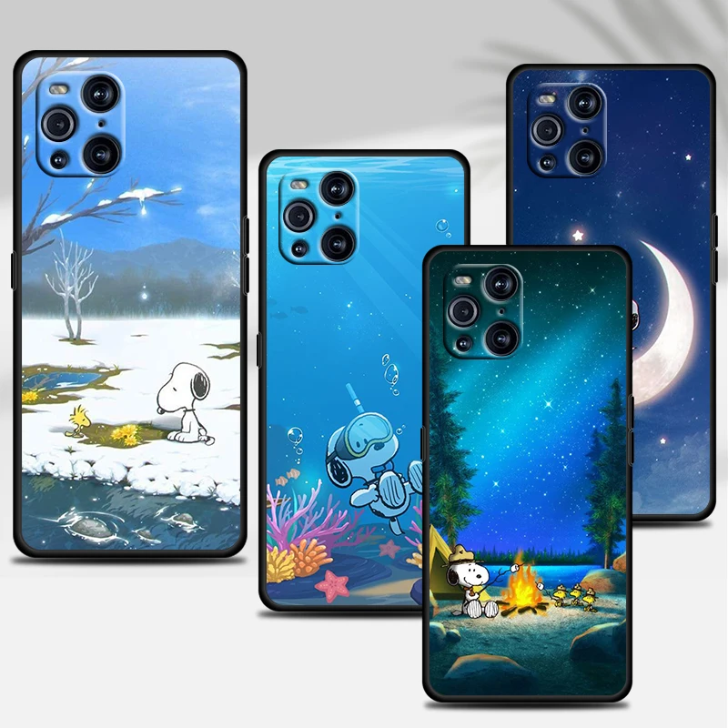

Hot Snoopy Dog Cartoon For OPPO GT Master Find X5 X3 Realme 9 8 6 C3 C21Y Pro Lite A53S A5 A9 2020 Black Phone Case Cover Shell