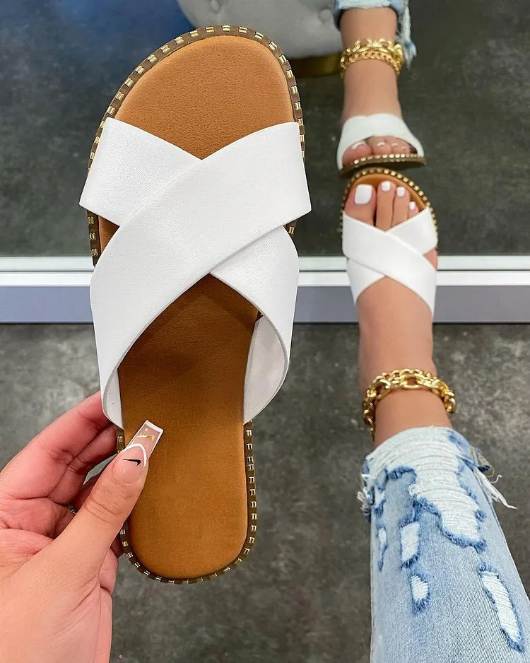 

Summer 2022 New Women Transparent Slide Slippers Woman Peep Toe Cross Tied Shoes Female Solid Ladies Beach Plus Size Footwear