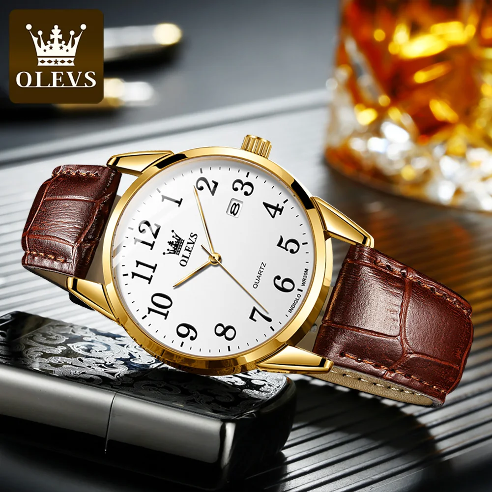 

OLEVS Top Brand Quartz Watch For Men Waterproof Calendar Premium Watches Men Sports Leather Strap Men watch 5566 Montre Homme