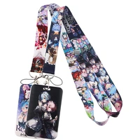 japanese anime cute lanyards card holder reel clip cartoon students ic id card badge holder keychain fashion accessories gifts