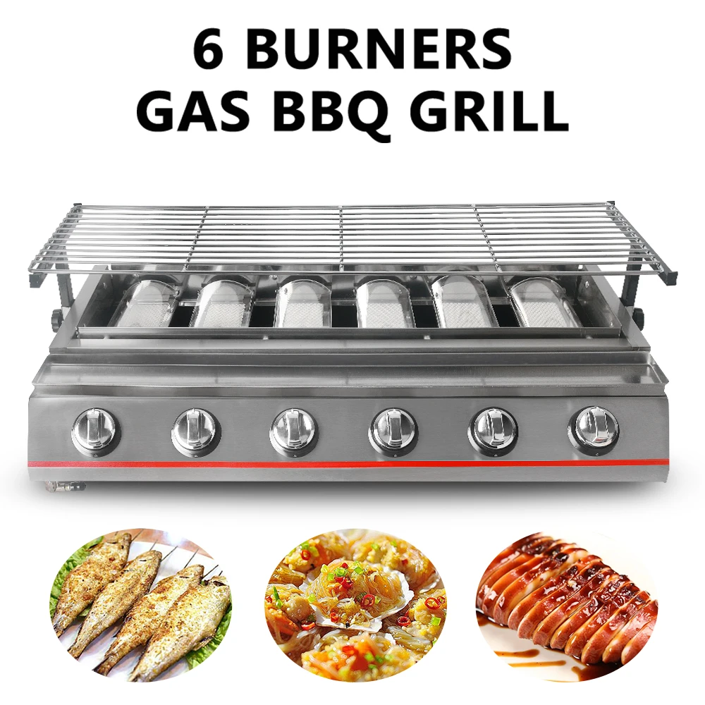 

BBQ Grill Gas Barbecue Small 6 Burner Infrared Smokeless Roasting Tray LPG Gas Steel Grill Outdoor Picnic Barbecue Grill Kitchen