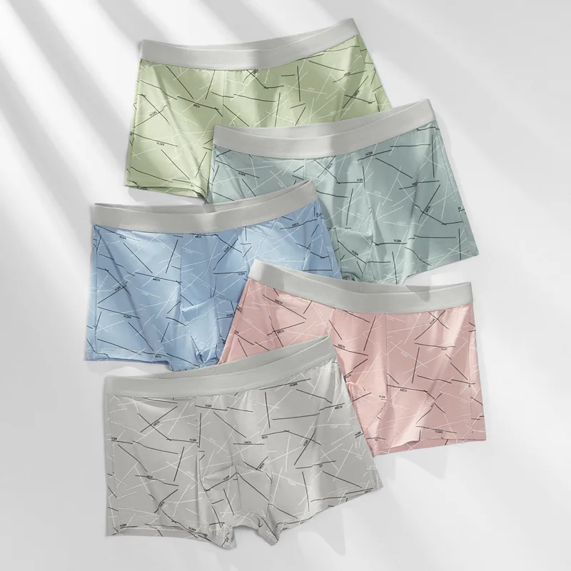 4 pieces combined in stock large size fashion youth boxer breathable mid-waist underwear