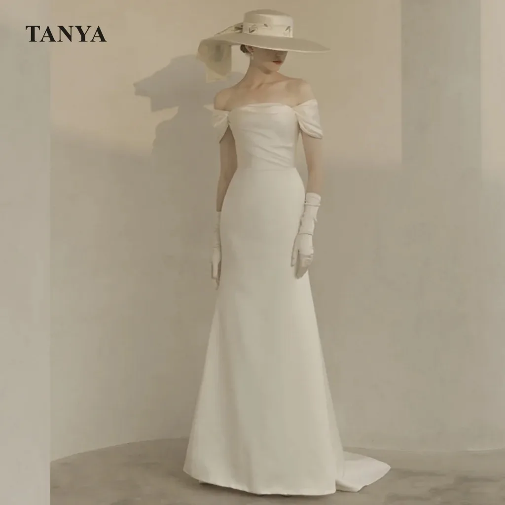 

Wedding Dresses Simple Style Off The Shoulder Cap Sleeves Sexy Mermaid Long Spring Summer Bridal Gown SWD130