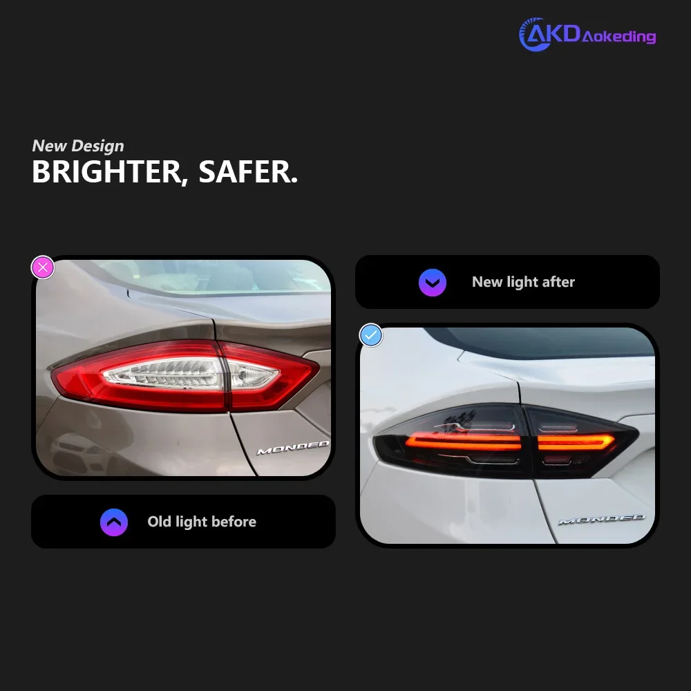Фото Задние LED-фонари KQX для Ford Mondeo/Fusion 2013-2016: стоп-сигналы, указатели поворота, противотуманные фары, автоаксессуары №2