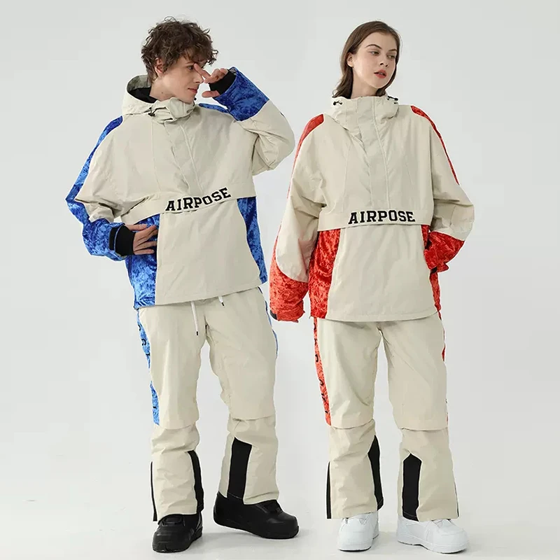 New Ski Suit Women Thickened Warm Outdoor Snowboard Jacket Men Overalls Hooded Ski Set Wind Proof Waterproof Snow Suit Clothing