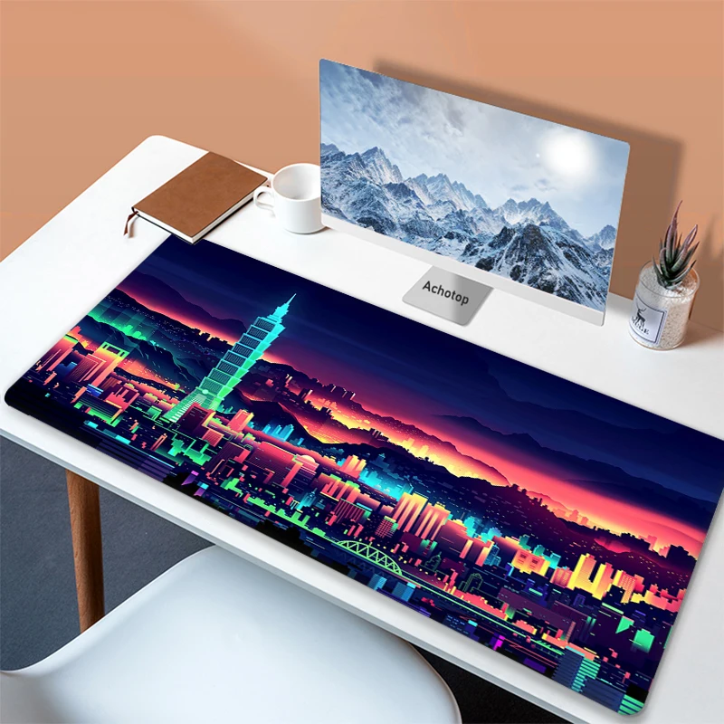 

Большой розовый коврик для мыши Neon City, 90x40, разноцветный настольный коврик с пейзажем Xxl, игровой коврик для мыши, большой компьютерный коври...